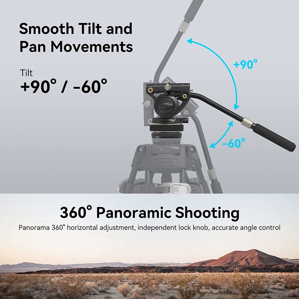 SmallRig Tripod Fluid Video Head w/Flat Base and Adjustable Handle Adjustable
