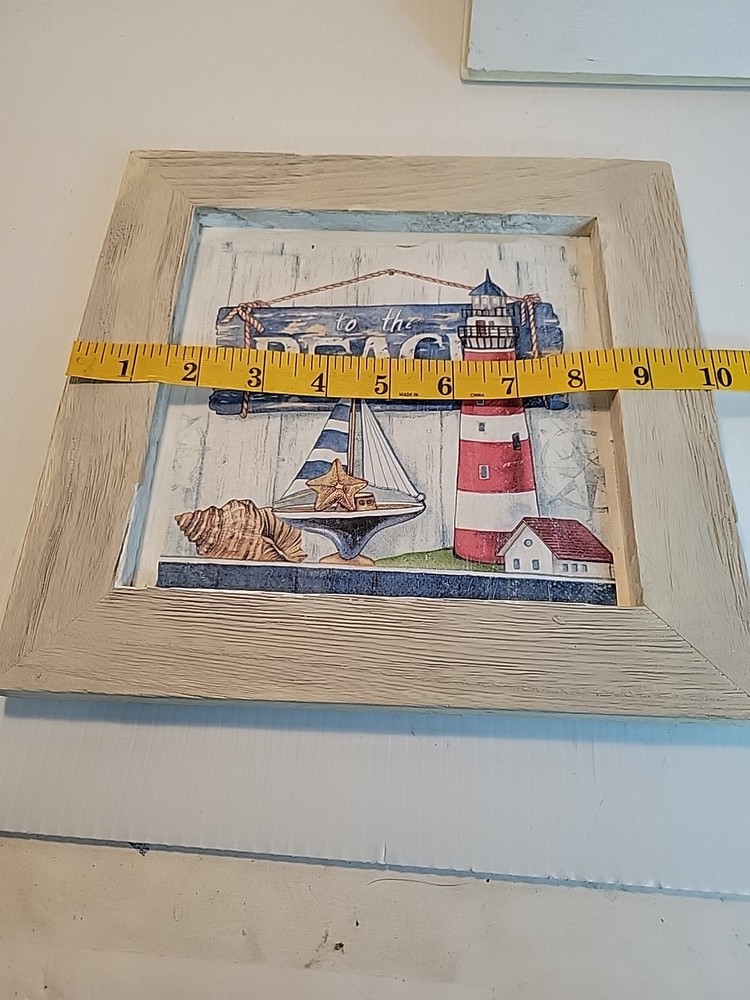 Beach Themed Picture Decor 2 10" Frames Lighthouse Sailing Seagulls