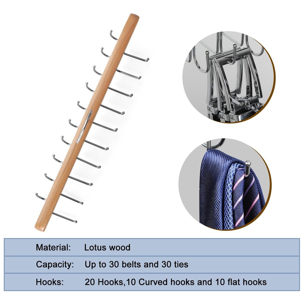 TOPIA HANGER 20 Hooks Belt Tie Hanger Space Saving for 1 Pack, Natural
