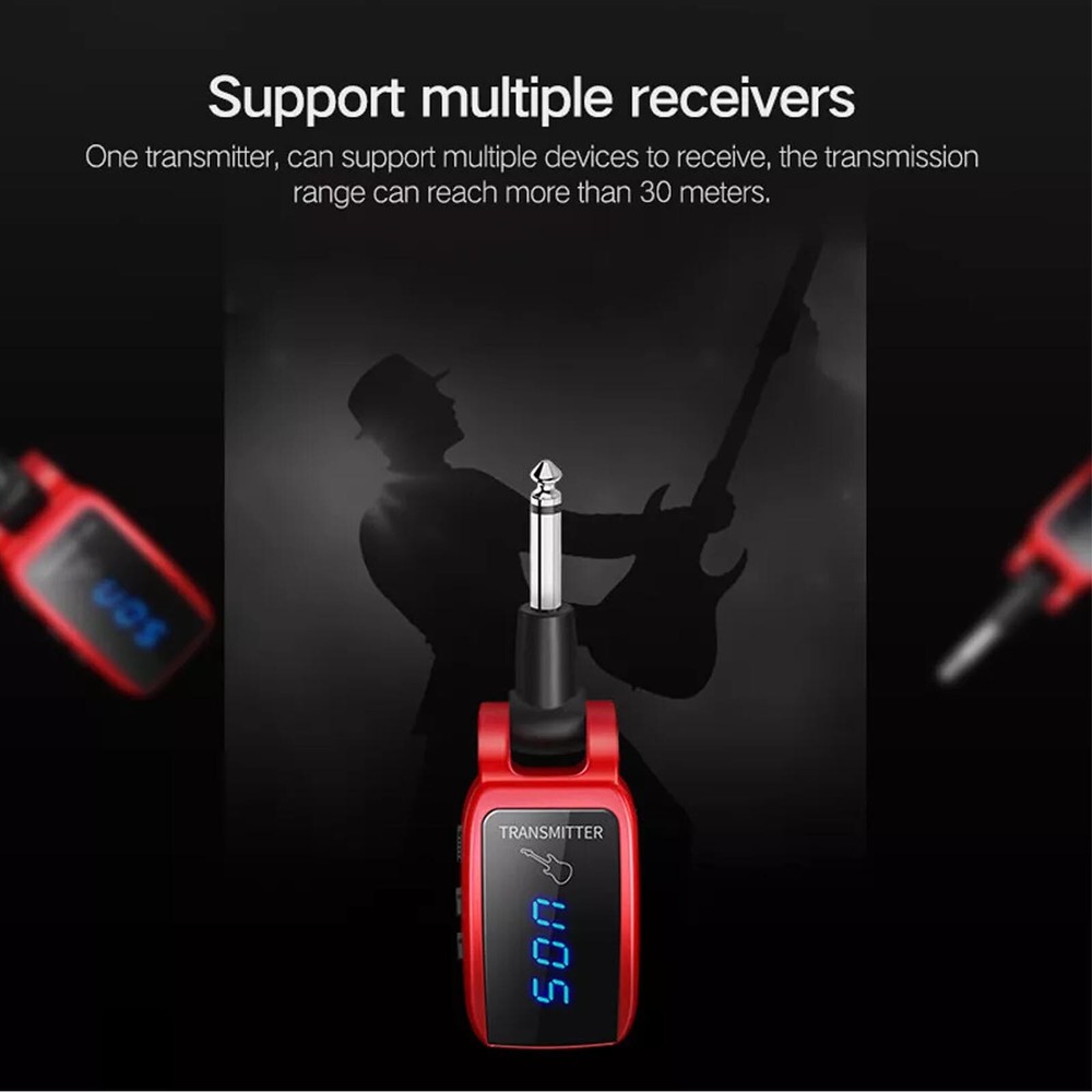 UHF Guitar Wireless System LED Display Rechargeable Transmitter and Receiver