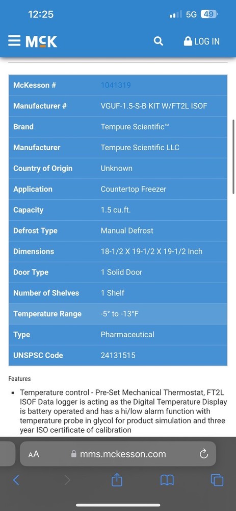 TemPure Scientific Medical Freezer
