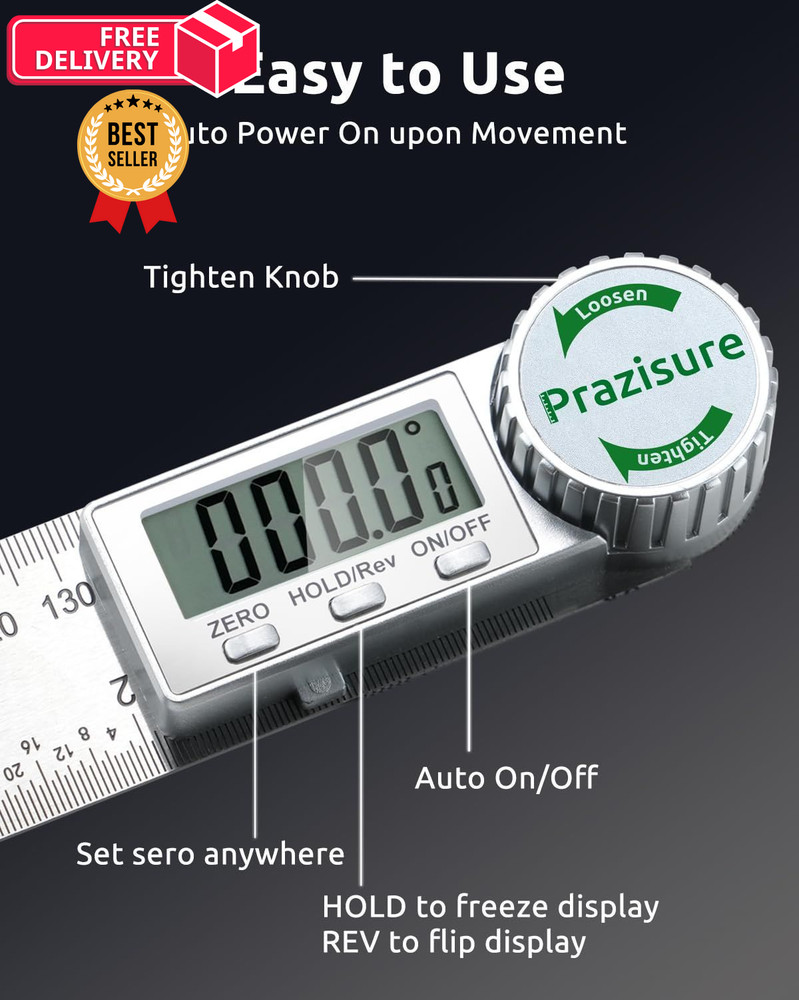 Prazisure Digital Angle Finder Protractor, 7inch Professional Angle...