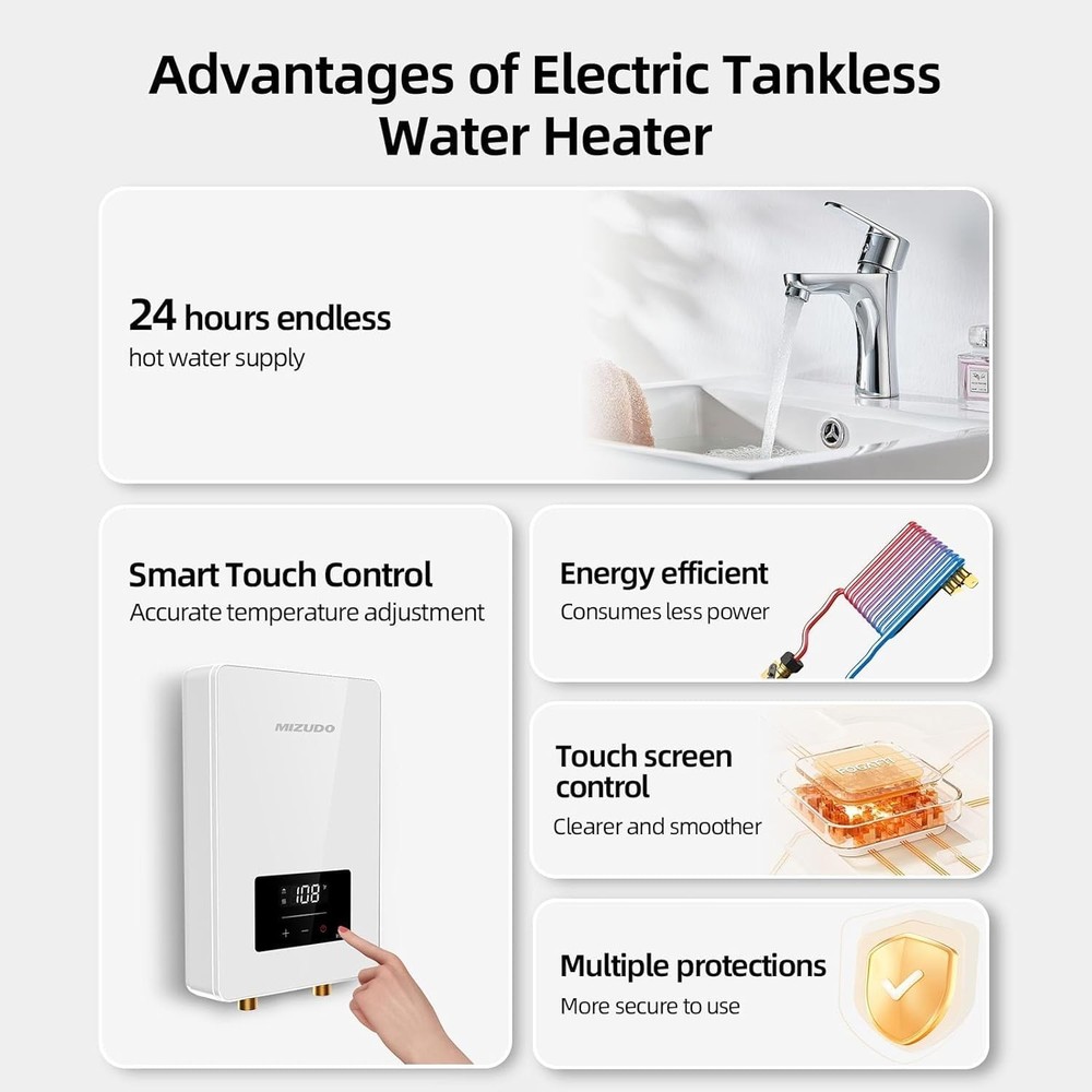 6500W Tankless Water Heater Electric Instant Hot Bolier Water Touch Control 240V