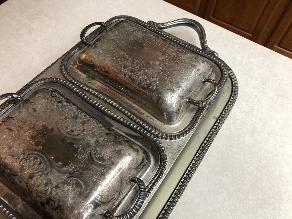 Antique Crown Silver Co. Divided Platter & Serving Tray Lids Marked