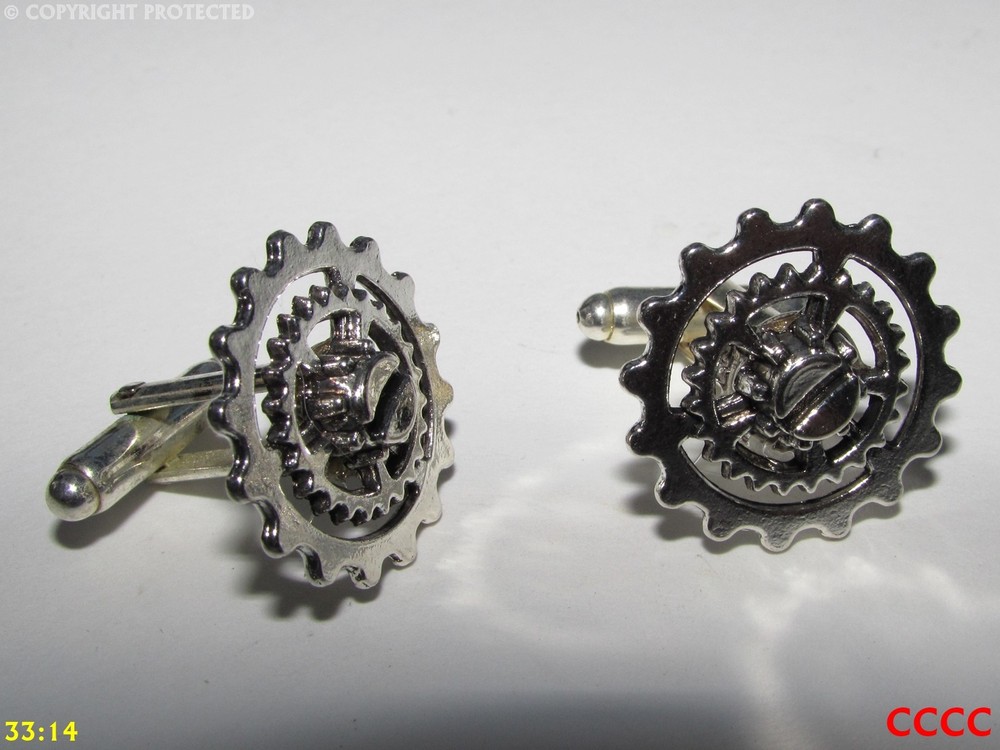 steampunk jewellery cufflinks silver coloured clockwork gearwheels/cogs #CL1