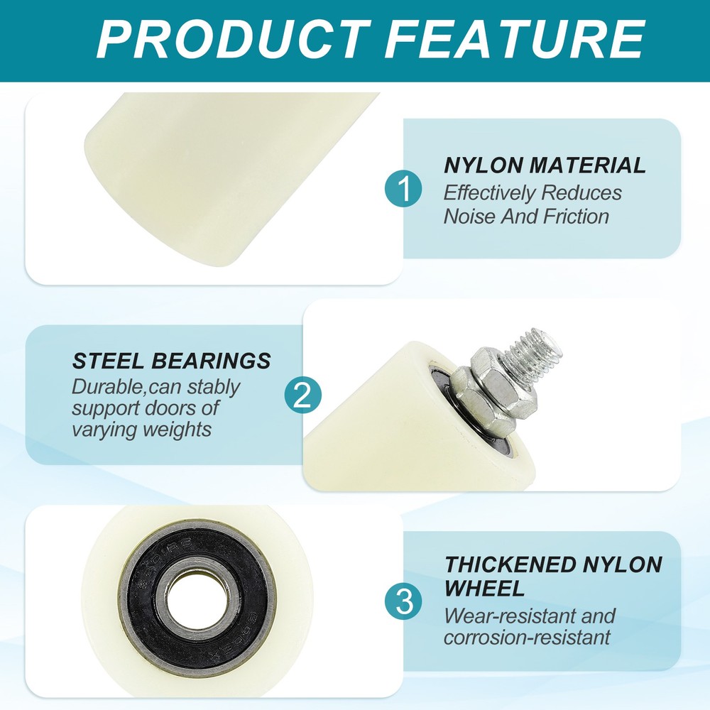 1Set Slide Gate Guide Roller 2.8" Adjustable Nylon Roller with Bracket, White