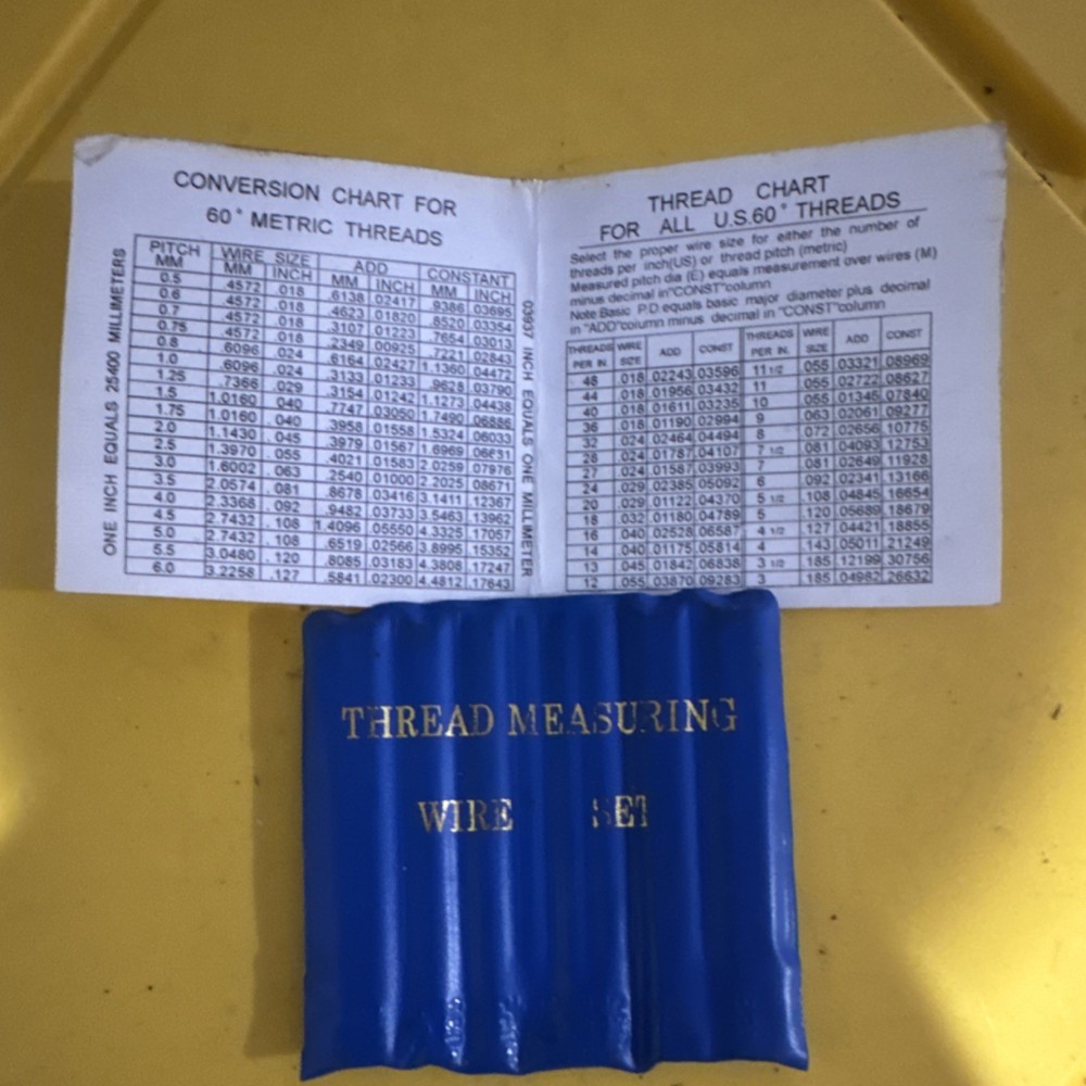 Thread Measuring Wire Set Conversion Chart Metric US Thread Inspection Tool