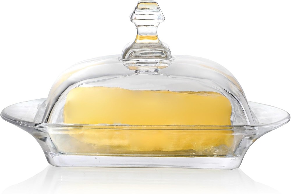 Stylish Clear Butter Dish with Lid & Easy Pull Handle - Elegant Kitchen Storage