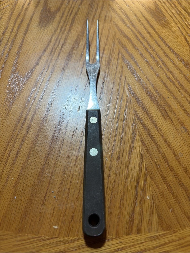 VINTAGE STAINLESS STEEL MEAT FORK SERVER 9” RIVETED COMPOSITE HANDLE
