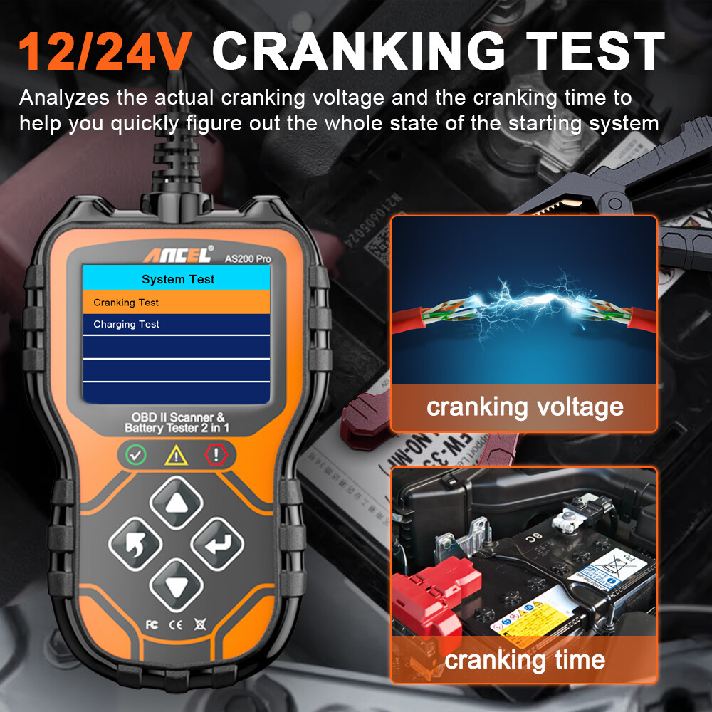 ANCEL AS200 Pro 2 In 1 OBD2 Scanner & Battery Test Diagnostic Tool Check Engine