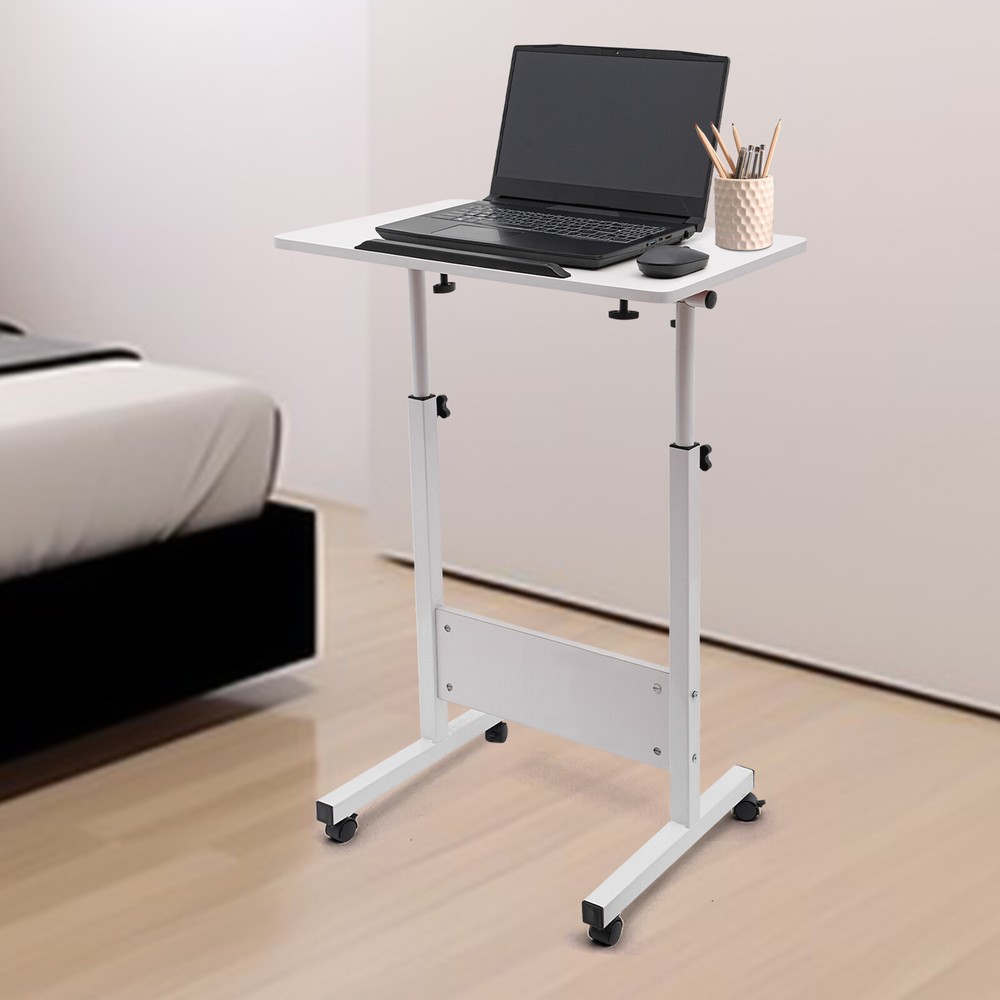 Rolling Laptop Desk Adjustable Height Computer Table Stand up Office Workstation