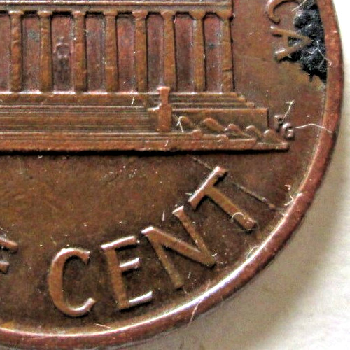 1991-P MEMORIAL CENT, MIS-ALIGNED DIE & REVERSE DIE CRACK ERRORS, AU, CIRCULATED