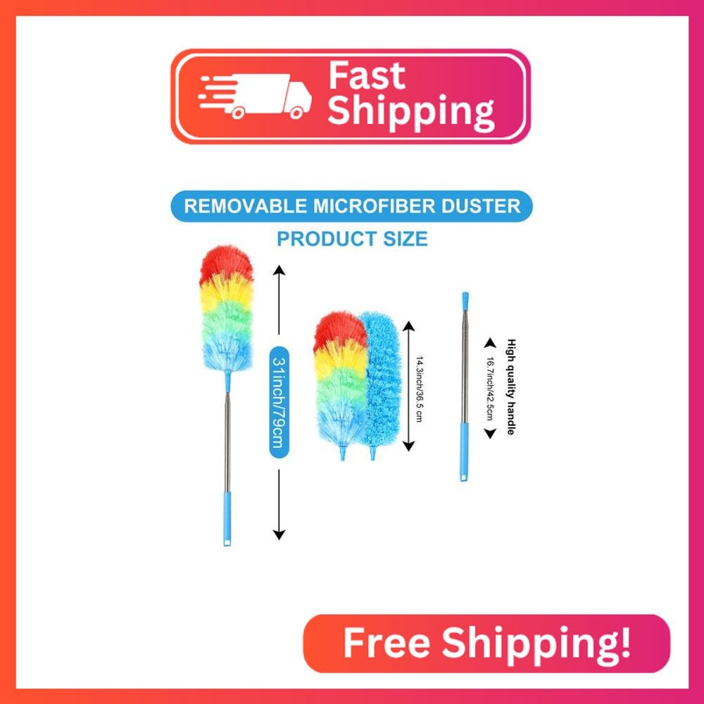 iHUFeather Rainbow Extendable Static Duster Reusable Microfiber Duster with 100"