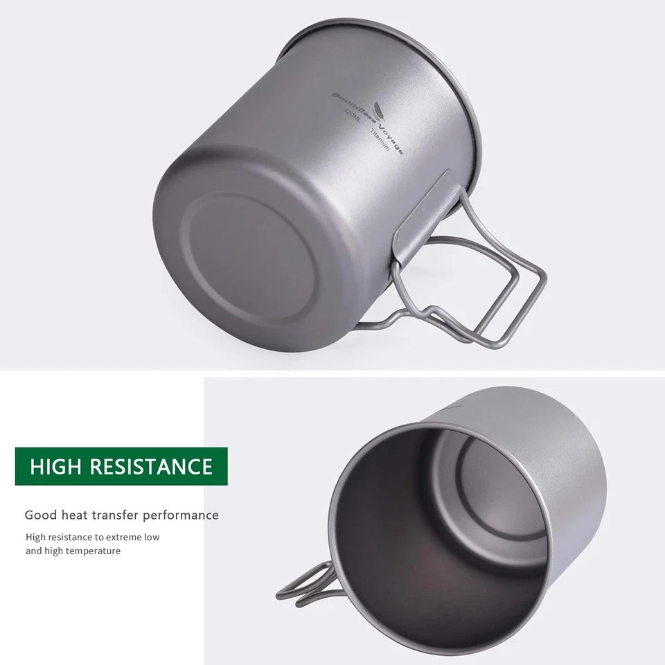 Titanium Coffee Mug Titanium Pots Titanium Cup with Foldable Handle Outdoor Camp