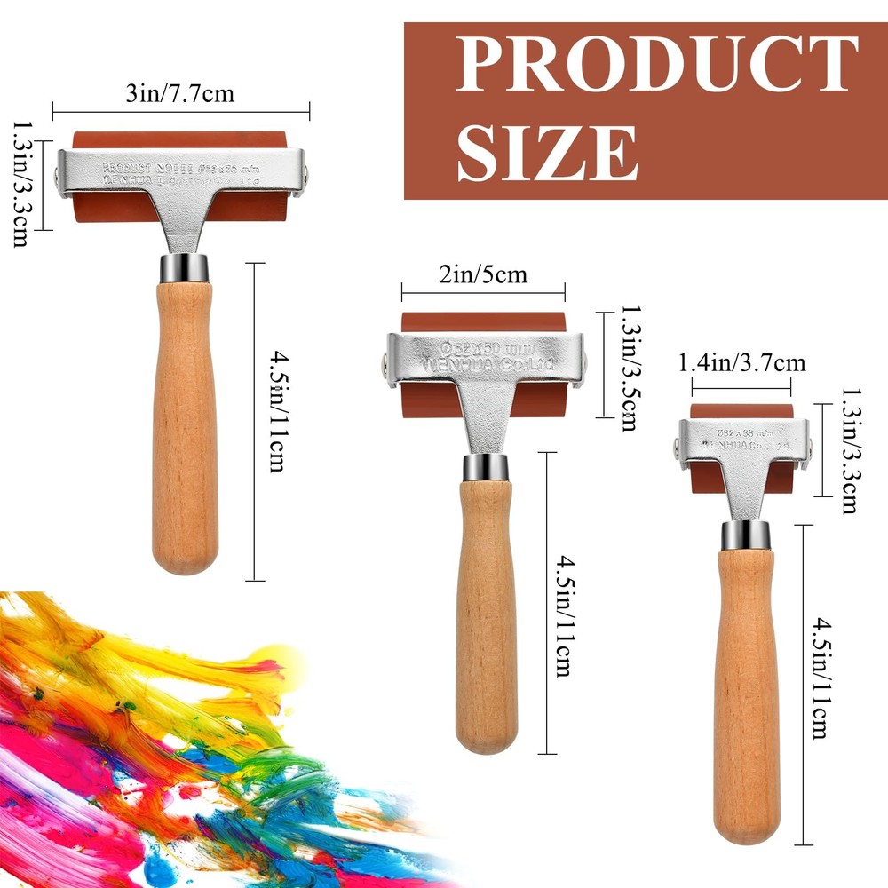 3Pcs Brayer Roller, Mix Size Roller Tool for Printmaking, Ink Roller Stamping...