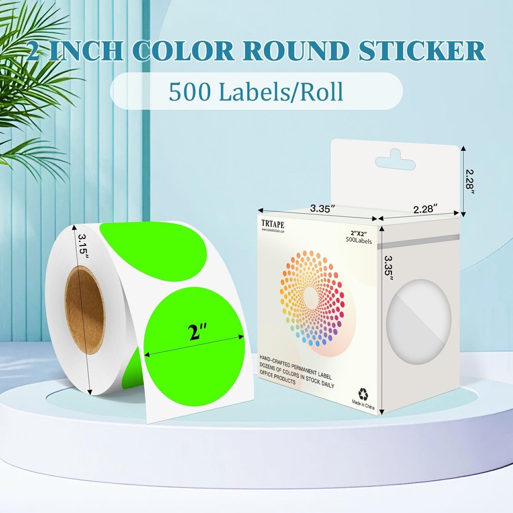 2 Inch Round Color Coding Labels (500 Count) - Fluorescent Green Dot Stickers...