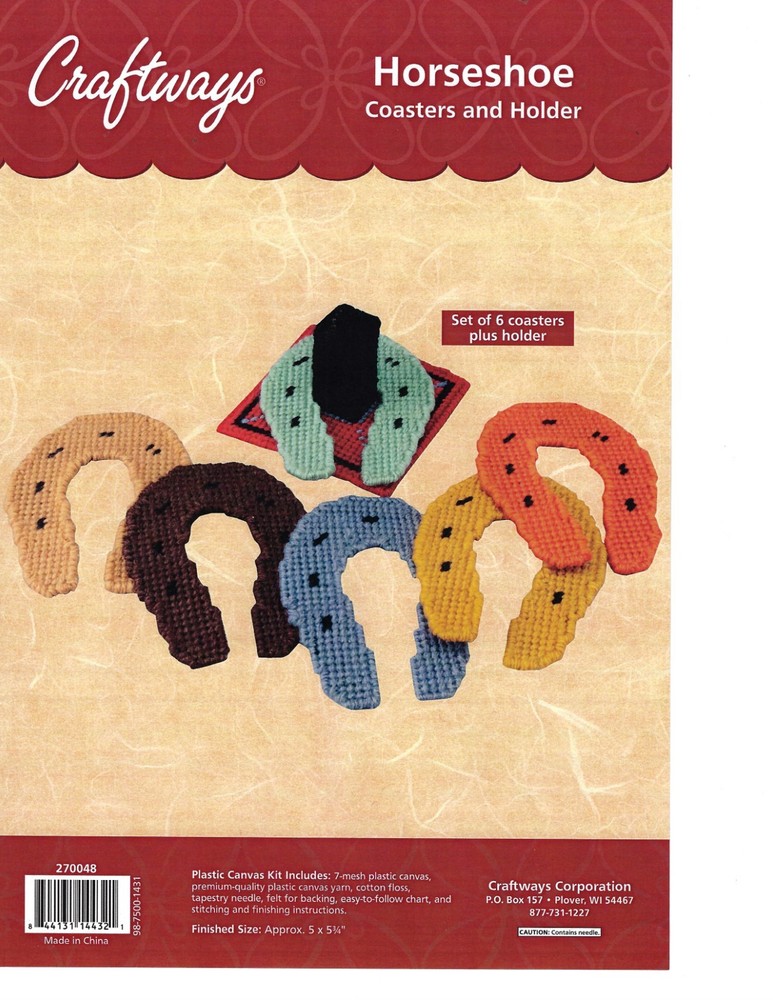 HORSESHOE COASTERS & HOLDER  7ct plastic canvas  PATTERN  (#TF0328)