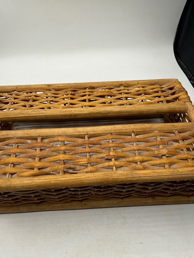 Vintage Wicker Tissue Box Cover Woven Rectangular Made In Philippines