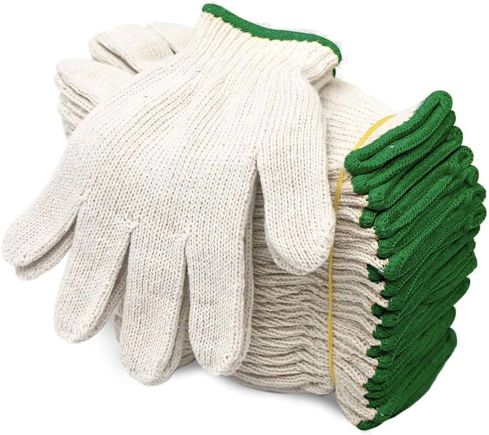 EvridWear Cotton Polyester String Knit Work Gloves Without Dots, 12 Pairs