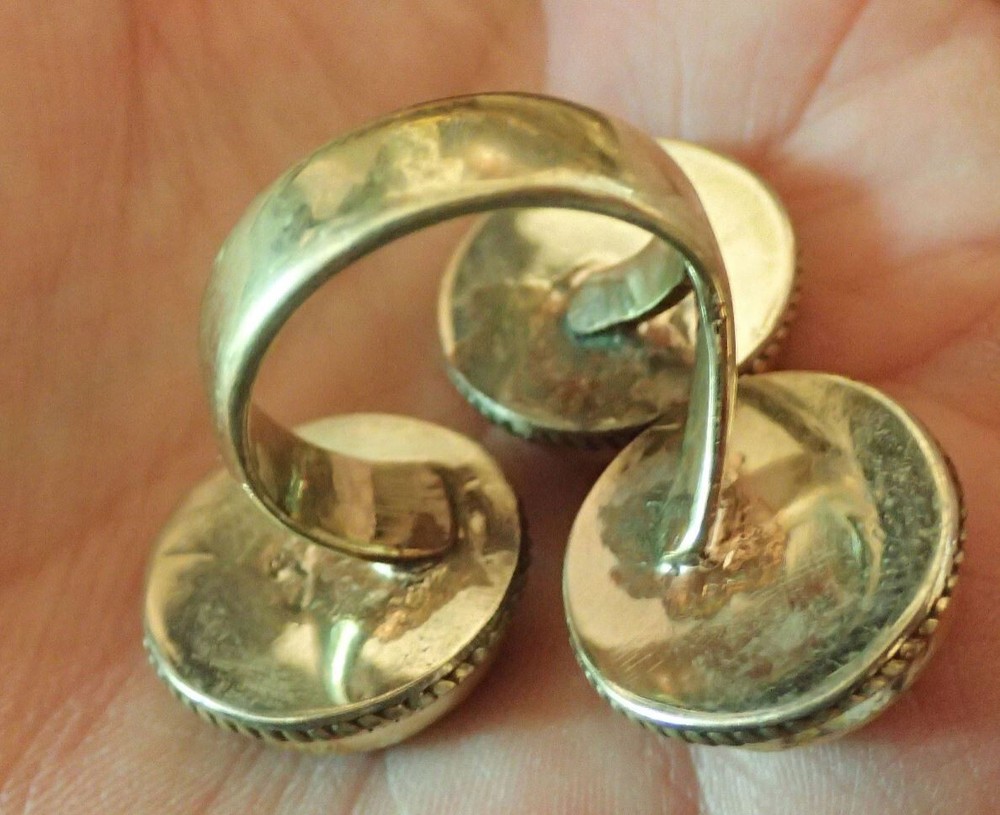 3 Stone Chrysocola in Brass Ring sz 11