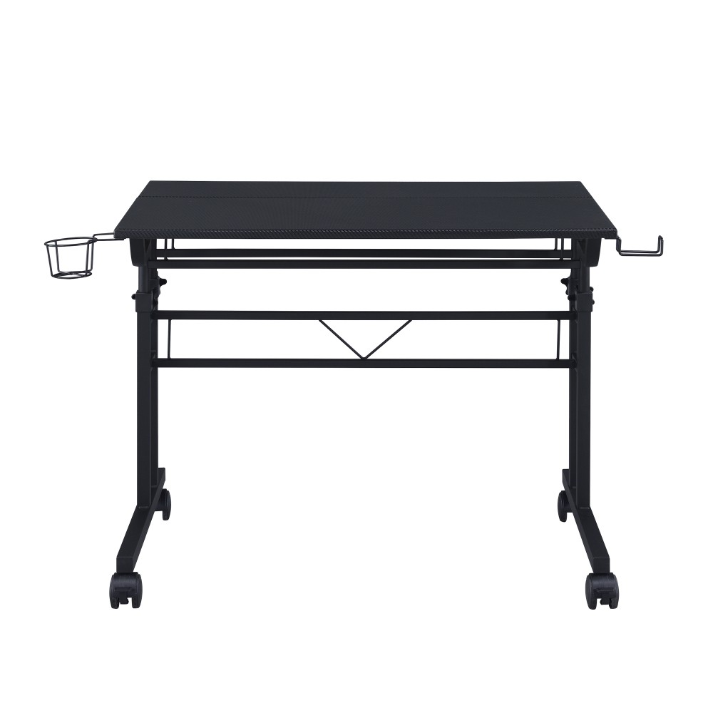 Height-Adjustable Rolling Desk - Mobile Writing Table w/ Movable Shelf - Office
