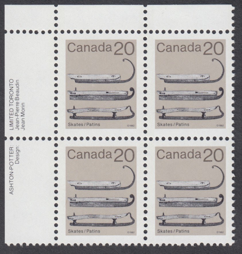 Canada - #922 Artifacts - Ice Skates Plate Block - MNH