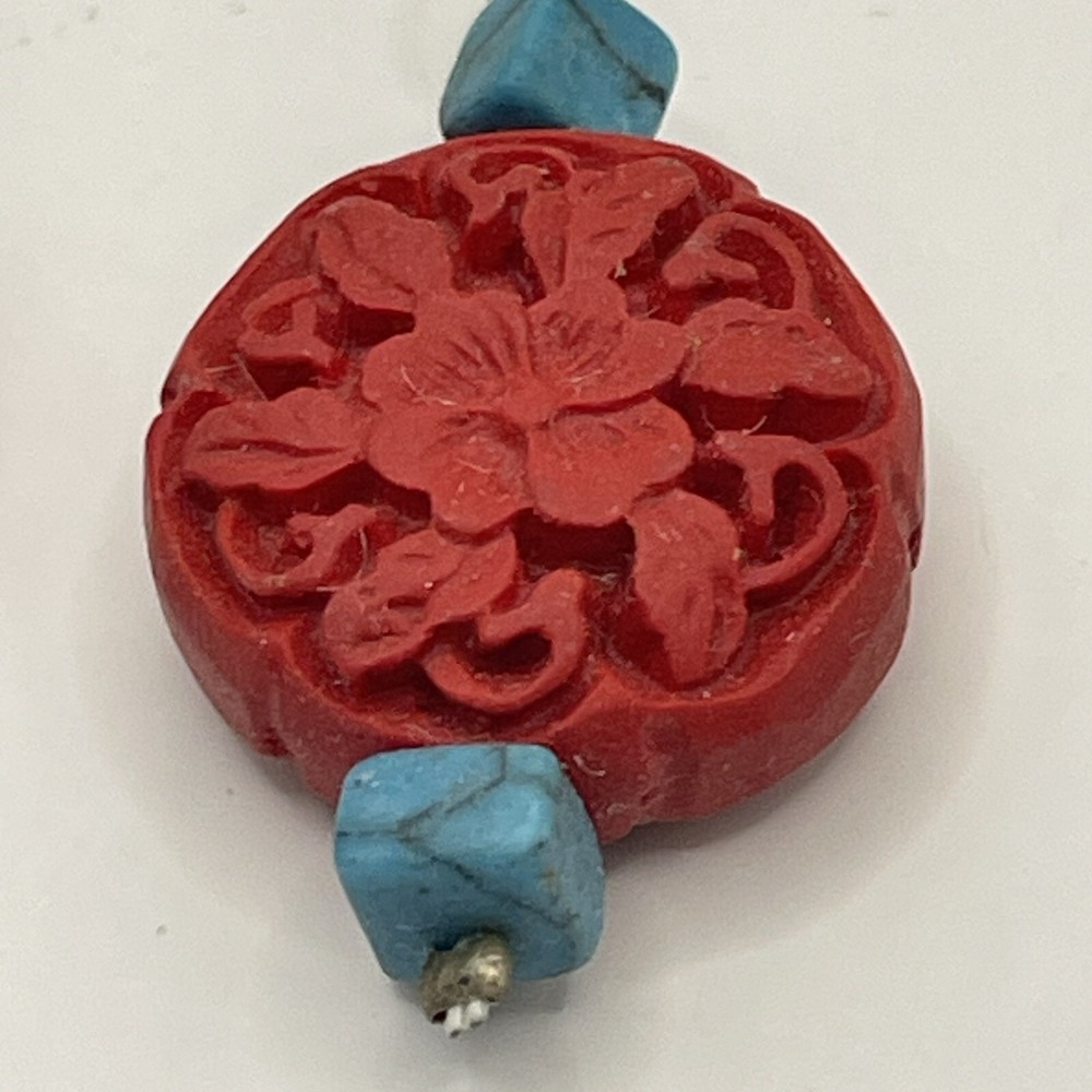 Cinnabar And Turquoise Dangle Earrings