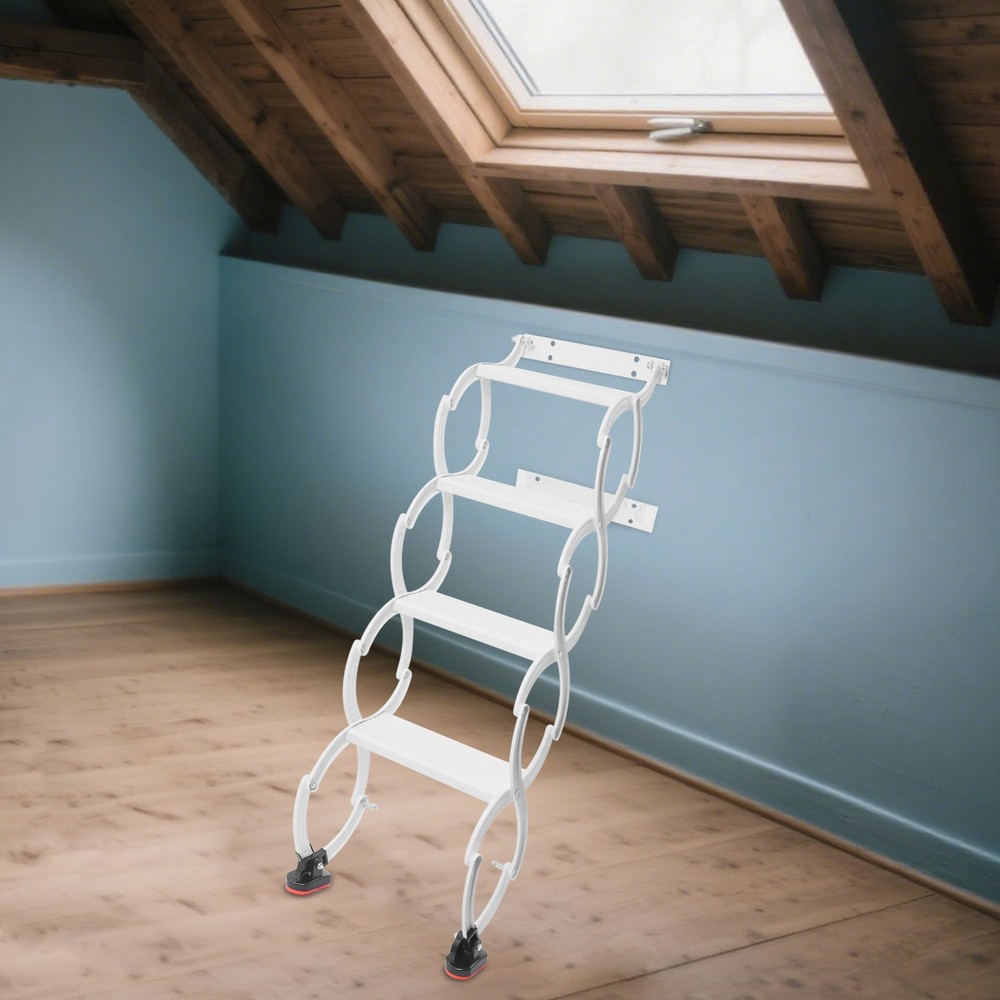 4-Step Wall Mounted Folding Ladder, White Retractable Telescoping Step Ladders