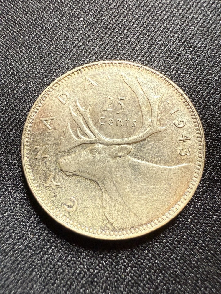 1943 Canada Silver 25 Cents Coin