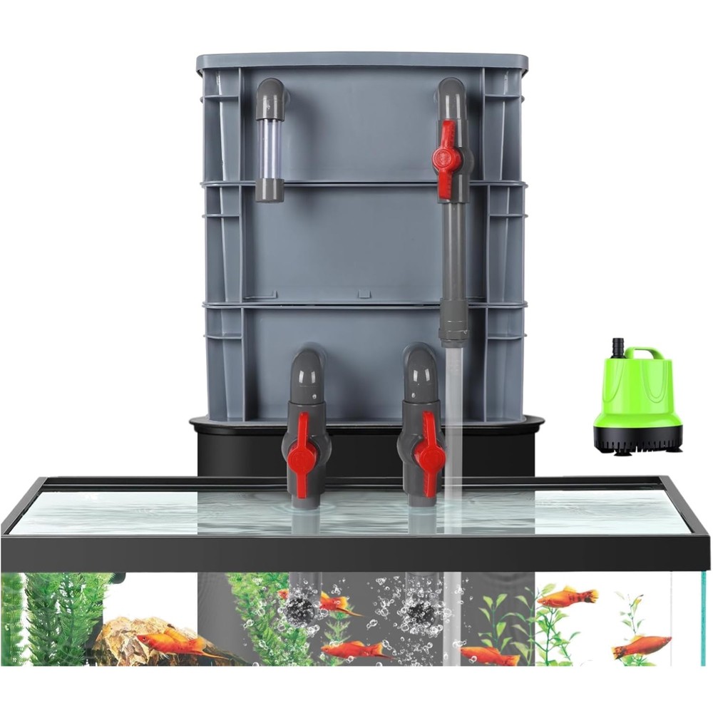 3-Layer Aquarium Filter Box with 25W Pump, Adjustable Inlet & Outlet, Include...