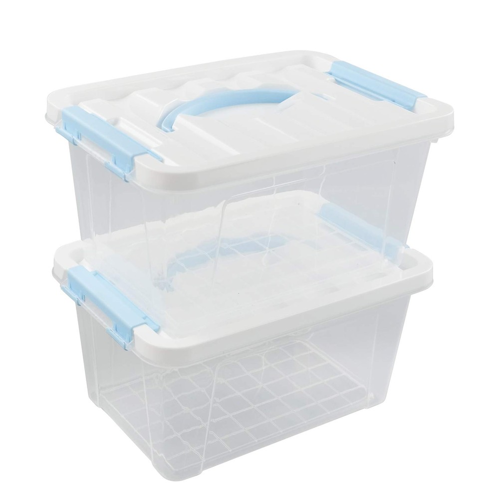 6 Quart Clear Storage Bins with Lid and Blue Handle, Multipurpose Plastic Sto...
