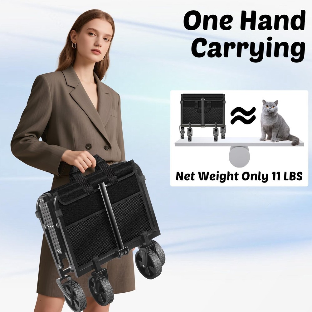 Wagons Carts Foldable, 280 Lbs with Adjustable Handle, Black Lightweight Port...