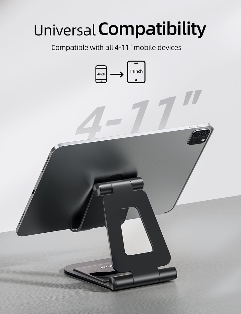 Nulaxy Aluminum Dual Foldable iPad Stand, Fully Adjustable Desktop A-Black