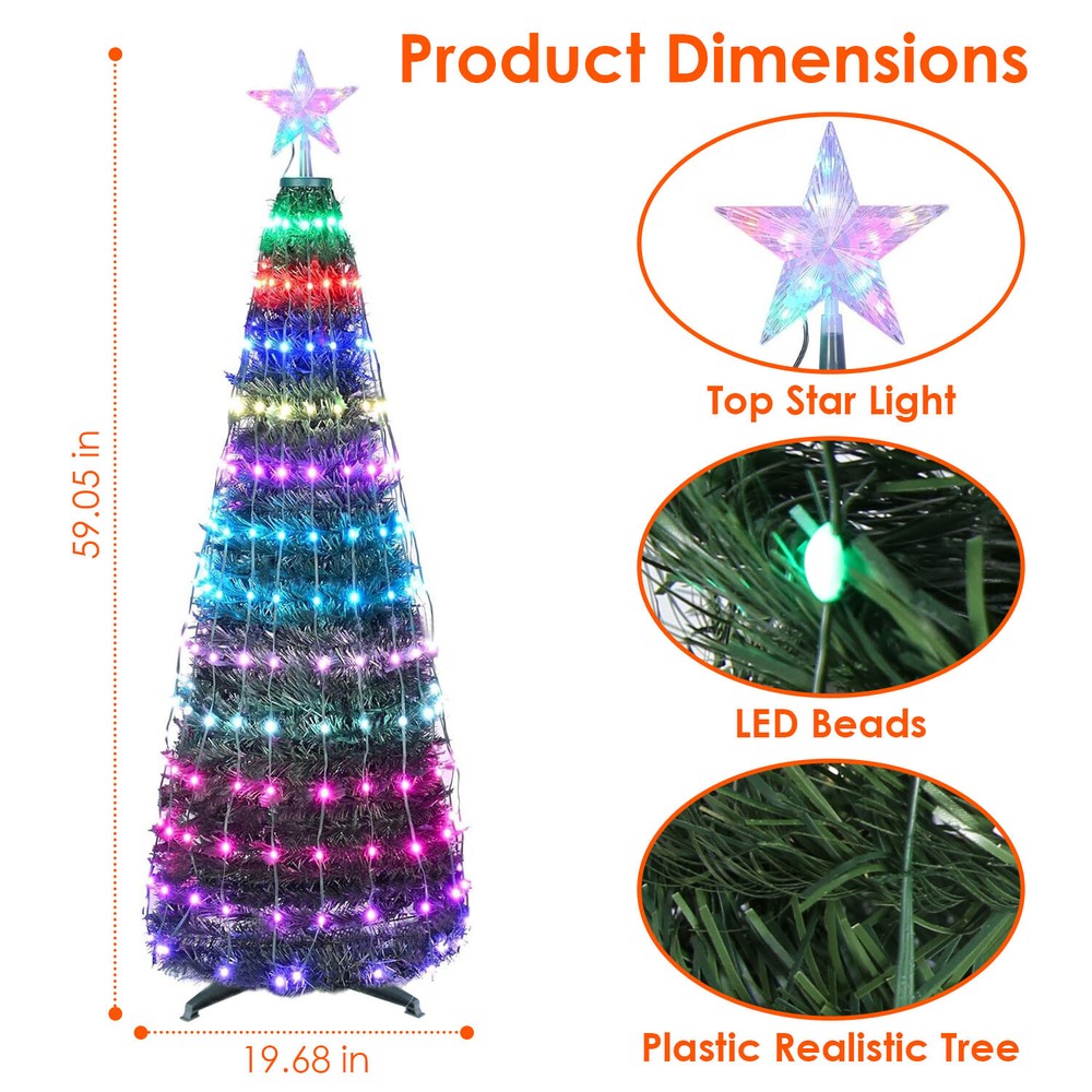 4.9/5.9FT Remote Artificial Christmas Tree w/ Multicolor LED Lights App Control