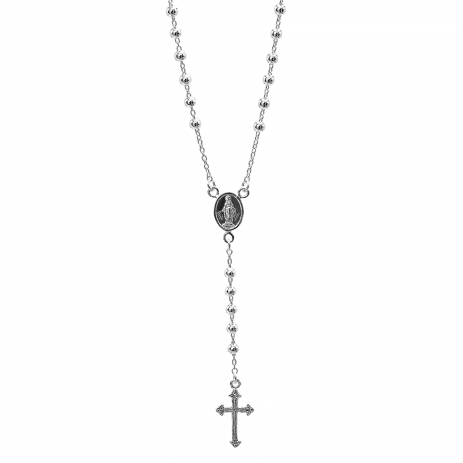 925 Solid Pure Sterling Silver Rosary Cross Virgin Mary Prayer Necklace 19 in