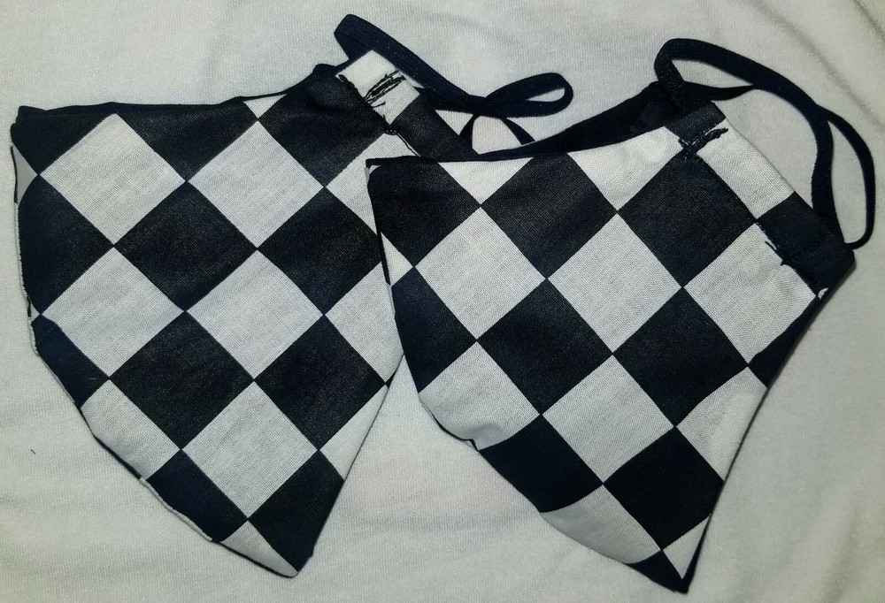 2 Pack - Black&White Checkered handmade Facemasks