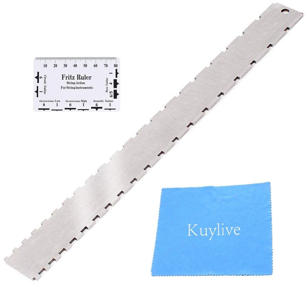 Guitar Neck Notched Straight Edge Luthiers Tool with String 2Pcs, Silver