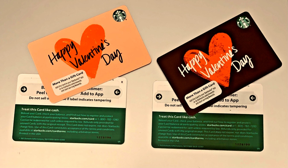 ❤️ 2026 Starbucks 2 Valentine's Day Gift Cards