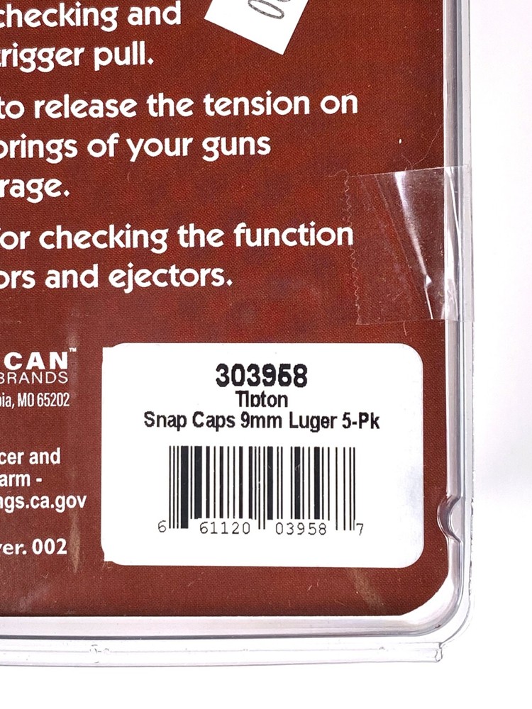 Tipton 9mm Snap Caps Brass/Plastic 5 per pack 303958