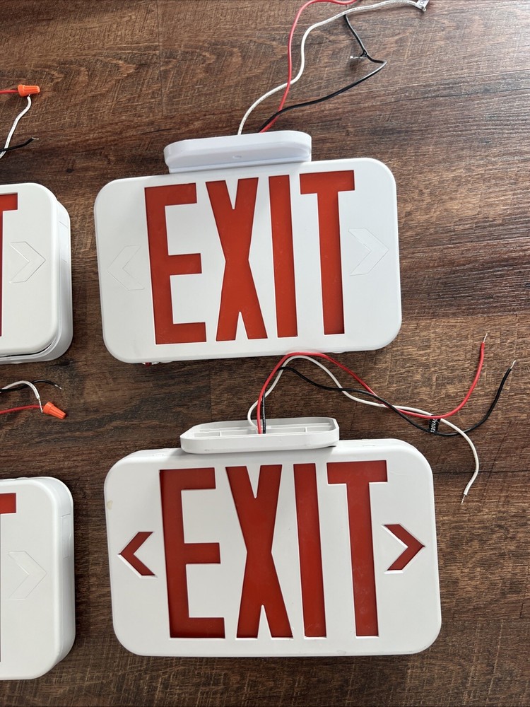 Wired Exit Signs 1 Double Sided & 3 One Sided AS IS UNTESTED