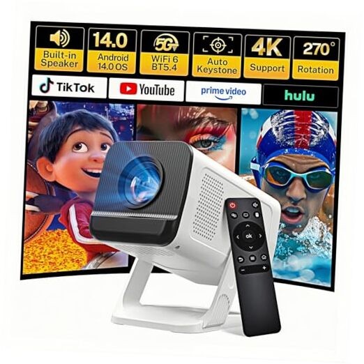 Mini Projector with WiFi 6 and Bluetooth 5.4 Built-in Apps VisualCube 300 White