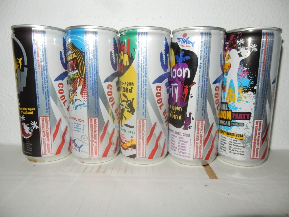 5 SHARK Cool Bite Energy Drink Cans from THAILAND (250ml) Empty !!