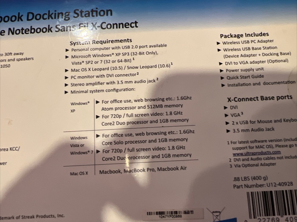 Ultra X-Connect Wireless Notebook Docking Station P/N U12-40928