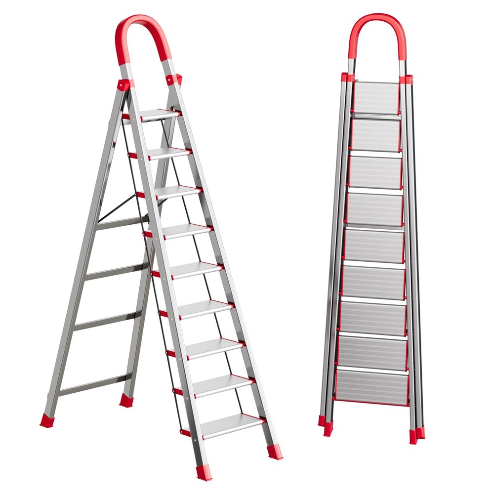 9 Step Ladder,Portable Step Tool 330lb Load,Folding Anti-Slip Step Ladder wit...