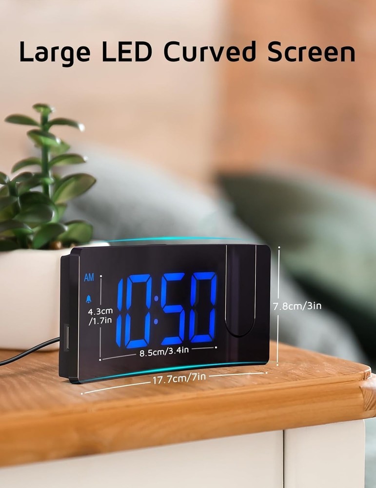 Projection Alarm Clock, Digital Clock with 180° Rotatable Projector, 3-Level .