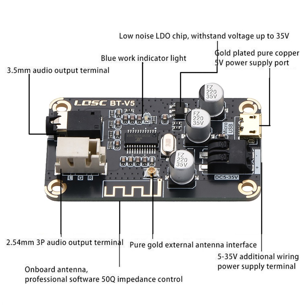 Wireless MP3 Bluetooth4.2 Decoder Board Stereo Audio Receiver Module Accessories