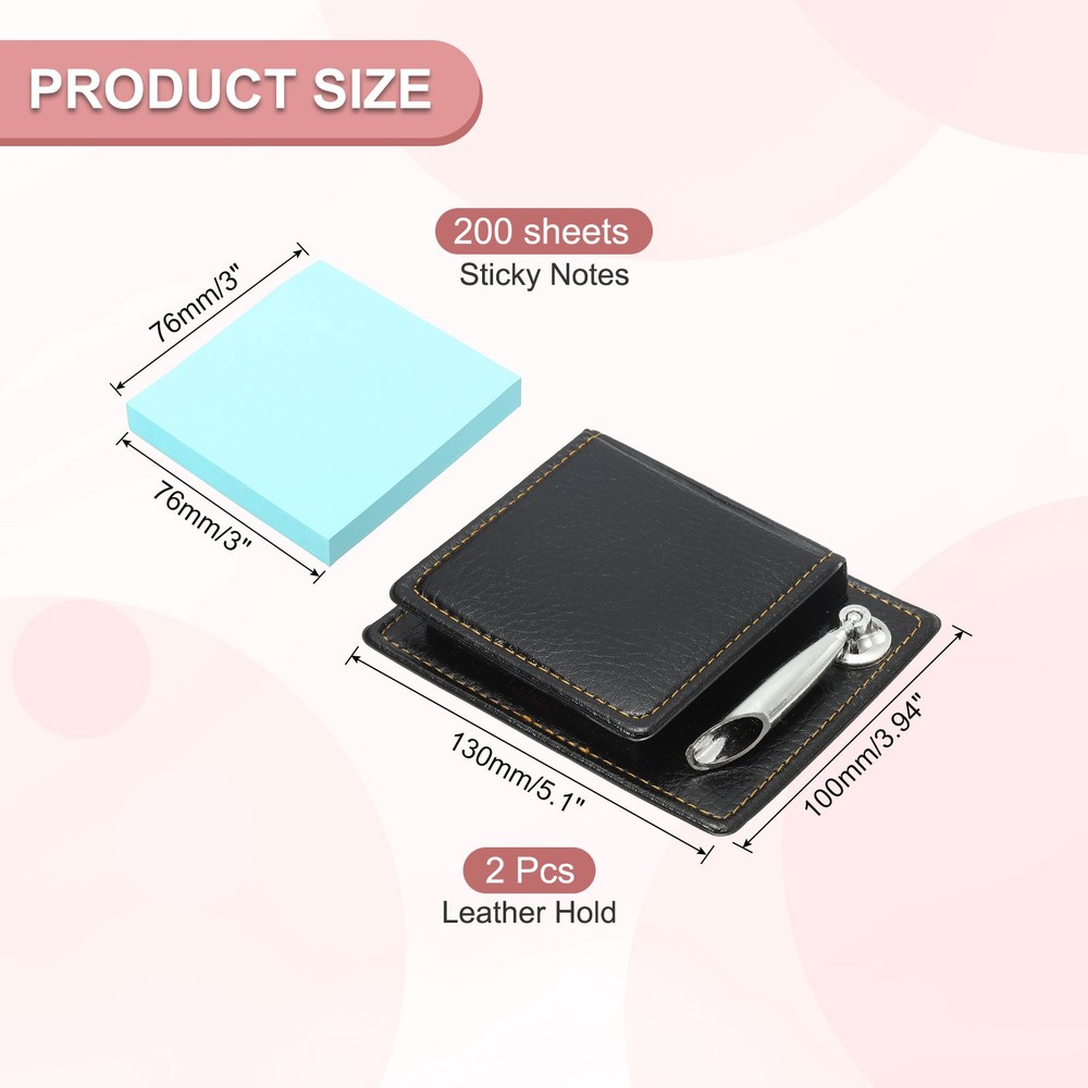 2pcs Leather Sticky Notes Holder, Post Notes Holder with Pen Holder,Blue