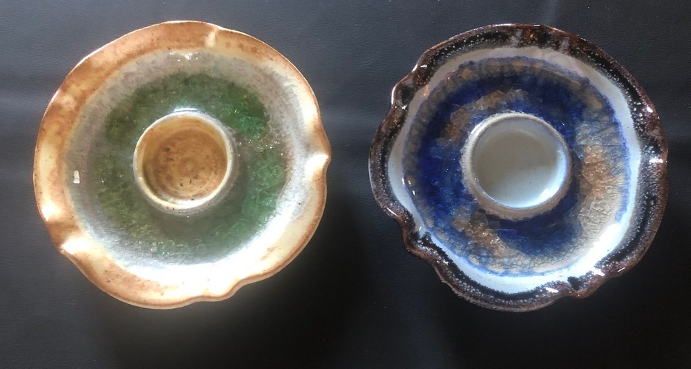 2 Glazed Stoneware Tealight Candle Holders