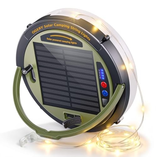 OGERY Solar Camping String Lights, 5400mAh Battery, 49.2FT, 11 Modes