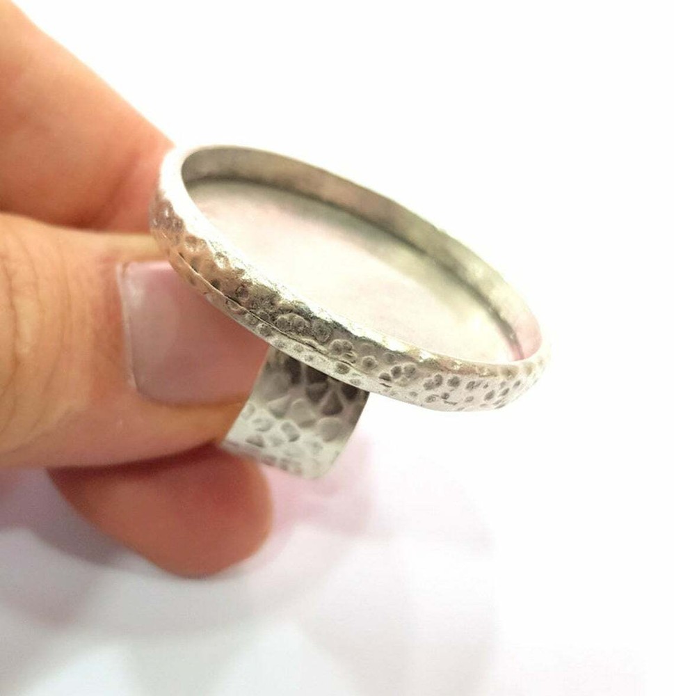 Ring Blank Setting Hammered Base Bezel inlay Ring Backs Glass (35mm) G16044